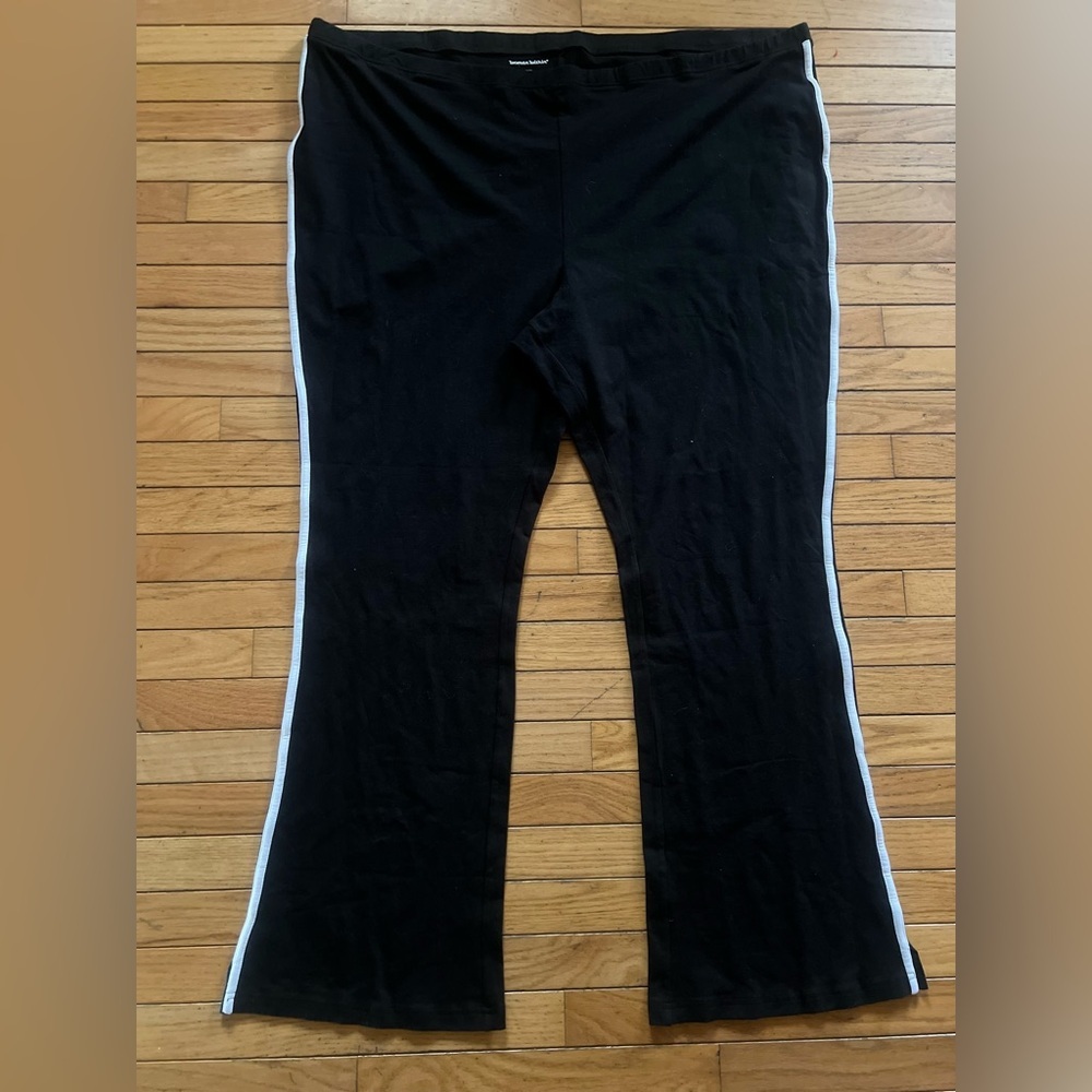 Woman Within Bootcut Flare Leg Pull On Pants Size 3x Black 30/32 Side Stripe